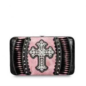 Western Wallet Pink/Black Cross Fringe